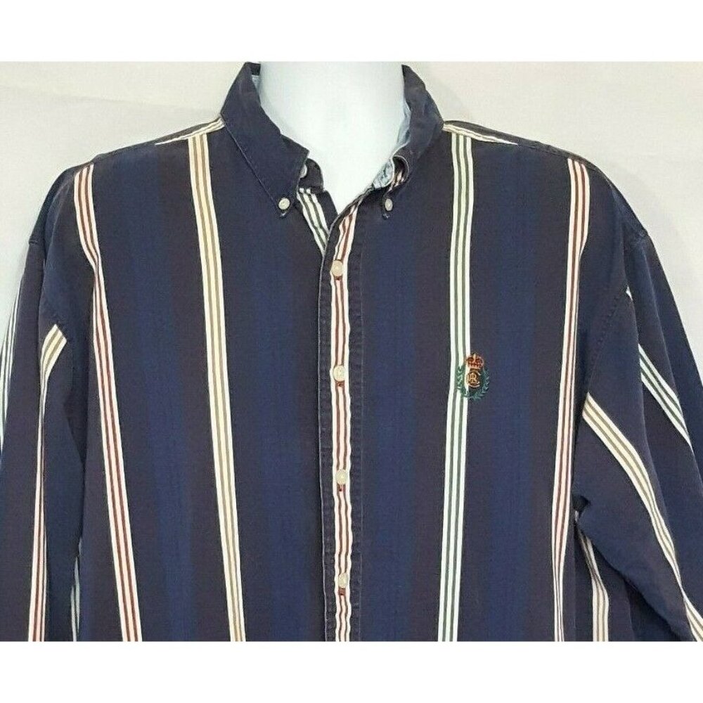 Ralph Lauren Chaps shirt‎ Vintage XL long sleeve button front striped blue